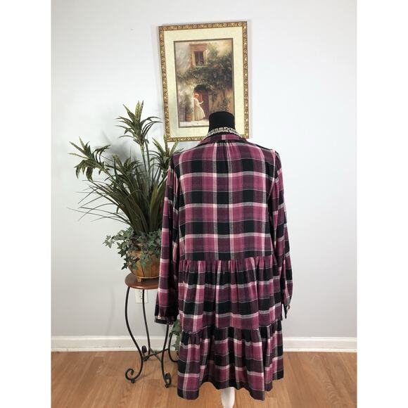 Time & True Women Flounce Tiers Dress XXL Boho Vacation Henley Neck Long Sleeve - Picture 5 of 13